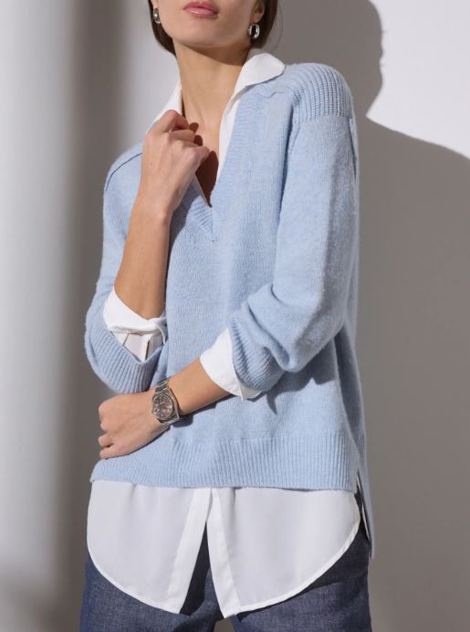 The Looker Layered V-Neck in Skye Blue Melange