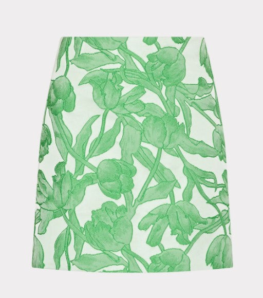 Tulip Jaquard Modern Mini Skirt in Green