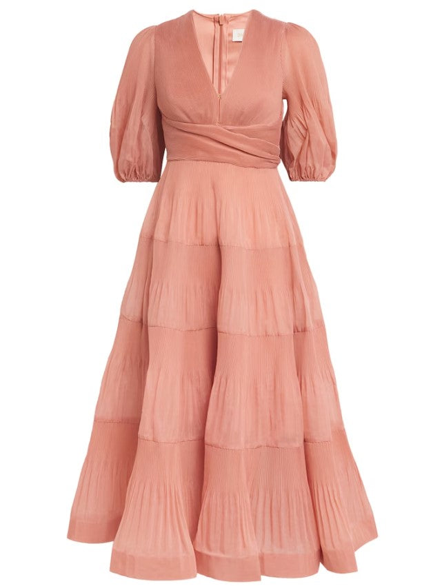 Pleated Mini Dress in Coral