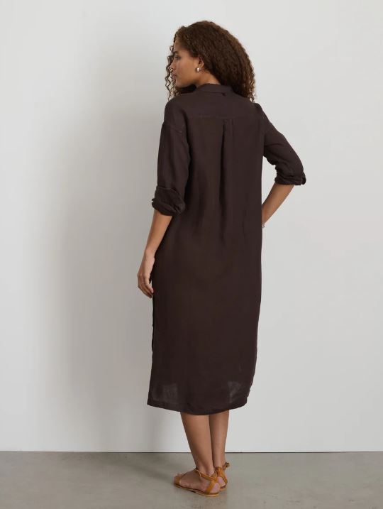 Kerry Shirtdress In Dark Brown Linen