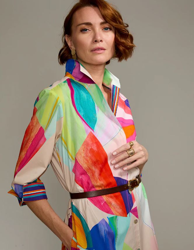 Charlie 3/4 Sleeve Abstract Leaf Print Dress