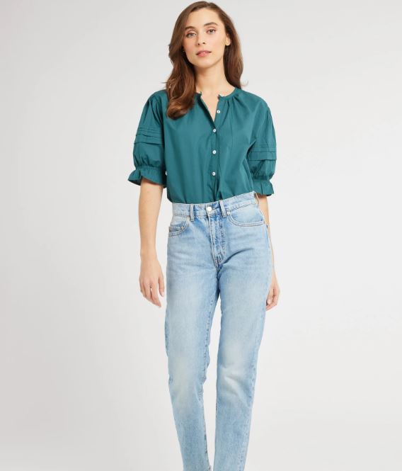 Fayette Top in Emerald Poplin