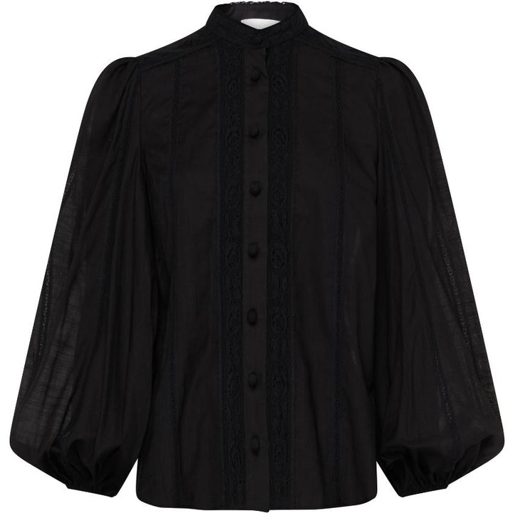 Halliday Lace Trim Shirt in Black