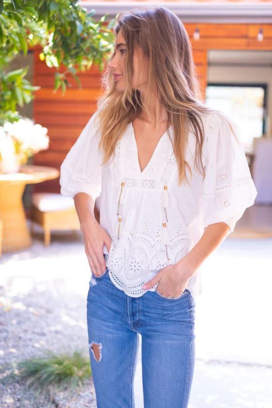 Katie Top in White Eyelet