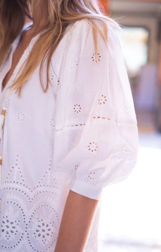 Katie Top in White Eyelet